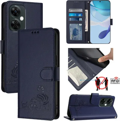 Produktbild von Leder Hülle für OnePlus Nord CE3 Lite / Nord N30 Süße Katze Flip Case Brieftasche Schutzhülle mit Standfunktion Blau