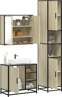 Produktbild von 3-tlg. Badmöbel-Set Sonoma-Eiche Holzwerkstoff
