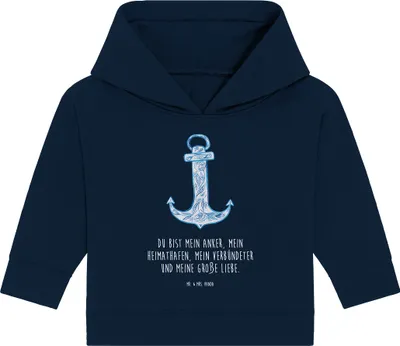 Produktbild von Mr. & Mrs. Panda Organic Baby Hoodie Anker Blau 24. - 36. Monat - French Navy - Geschenk, Kapuzensweatshirt, Lustige Sprüche, Kapuzenshirt
