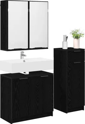 Produktbild von vidaXL Badezimmermöbel-Set 3 pcs Schwarz Eichen-Optik Holzwerkstoff