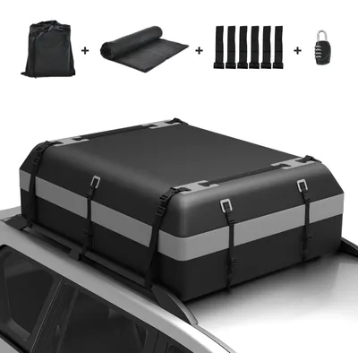 Obrázek produktu pro Střešní box COSTWAY 600 l, střešní kufr o objemu 600 l se 6 háčky na dveře, číselným zámkem, protiskluzovou podložkou a přepravní taškou, střešní taška pro osobní automobily a SUV, šedá