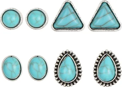 Produktbild von 4 Paar Ohrstecker für Damen, geometrische Form, Boho-Stil, Kunsttürkis, Ohrstecker, Vintage-Stil, Ethno-Stil, Schmuck, Geschenk