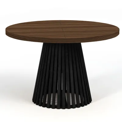 Image de Table ronde à rallonges pour la salle à manger, DOVER - Industrial, diamètre : 120/220 cm, couleur : Franklin noyer / noir