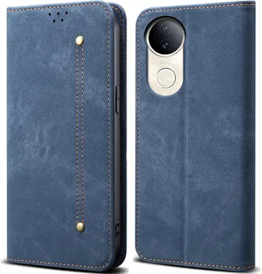 Image de Etui pour Vivo V50, étui portefeuille en cuir avec fermeture magnétique et support bleu
