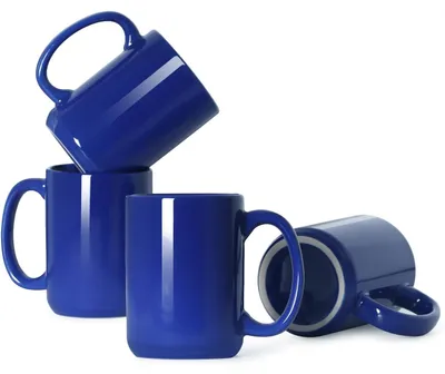 Obrázek produktu pro Sada čtyř porcelánových šálků na kávu o objemu 450 ml, modré barvy
