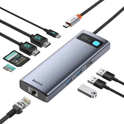 Immagine prodotto di Baseus, stazione dock USB-C, hub 9 in 1, supporto 4K a 120Hz, HDMI