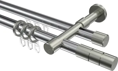 Produktbild von Interdeco Rundrohr-Innenlaufstange / Gardinenstange (Kombination) Chrom / Edelstahl-Optik, Typ Prestige Elanto (Rillenzylinder), 20 mm Ø 2-läufig, 440 cm