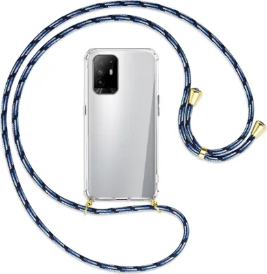 Produktbild von Handykette Backcover-Schutzhülle mit Band (Metall goldfarben) für Oppo A94 5G / F19 Pro+ 5G - Blautöne