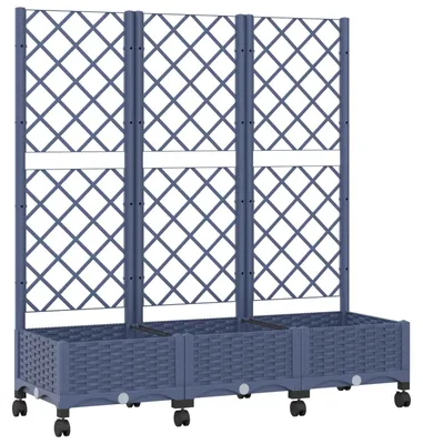 Image de Jardinière avec treillis et roulettes, bleu-gris, 120 x 40 x 131,5 cm