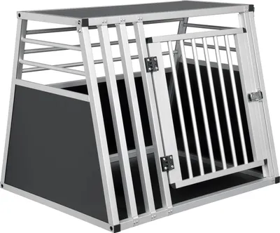 Produktbild von Hundebox fürs Auto - Transportkäfig für mittelgroße Hunde - Aluminium/MDF - Sicherheitsverschluss - Grundfläche 65x80 cm, Höhe 65 cm - Schwarz