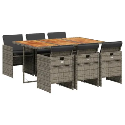 Produktbild von vidaXL 7-tlg. Garten-Essgruppe mit Kissen Grau Poly Rattan