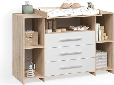 Produktbild von Wickelkommode Livinity Torino Weiß/Sonoma XL mit Schubladen, Model 58927