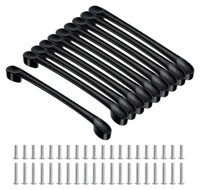 Produktbild von Schwarze Aluminiumgriffe für Küchenschränke, 10-teiliges Set mit Schrauben, Lochabstand 128 mm