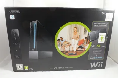 The image shows the retail packaging for a Nintendo Wii Fit Plus Pack.