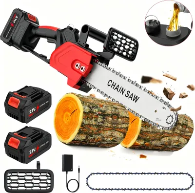 Obrázok produktu pre Elektrická reťazová píla – na akumulátor – 30 cm lišta – bezkefový motor – automatické mazanie reťaze – 2x lítiové akumulátory – červená