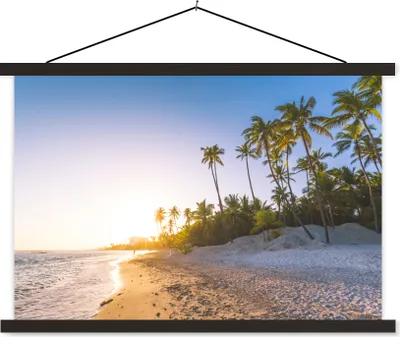 Produktbild von MuchoWow® Textilposter Strand - Palme - Sand 120x80 cm mit schwarzem Rahmen - Wanddeko
