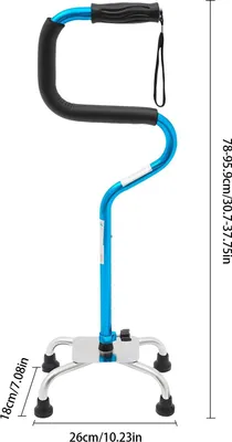 Image de Aide à la marche - Canne réglable - Hauteur 78-96 cm - Charge maximale 136 kg - Alliage d'aluminium - Pour une taille de 1,5 à 1,85 m - Bleu