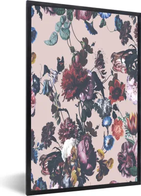 Produktbild von MuchoWow® MuchoWow® Gerahmtes Poster Blumen - Muster - Vintage 60x90 cm - Poster mit zchwarzem Bilderrahmen - Kunst