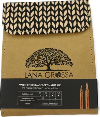 Produktbild von Lana Grossa Rundstricknadel-Set Naturale – Holz, 4 Größen, Zubehör  