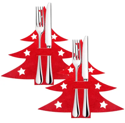 Produktbild von SPRINGOS Besteckhalter Bestecktasche Rot Tannenbaum Christbaum Tischdeko Geschirr Weihnachten (Rot 2 Stück)
