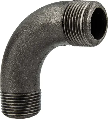 Produktbild von Temperguss-Gewindefitting schwarz langer Bogen 90°, AG x AG 1/2 Zoll, Typ 3, DVGW