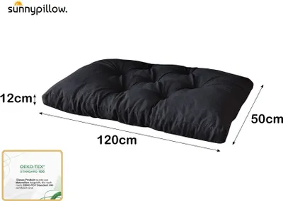 Produktbild von sunnypillow Palettenkissen für Gartenmöbel - Sitzkissen 120 x 50 cm - Palettenauflage für Palettensofa - Palettenpolster, Sitzpolster für Palettenmöbel - Gesteppte Gartenkissen - Kissen Schwarz