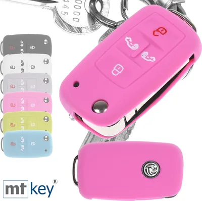 Produktbild von Auto Schlüssel Hülle Silikon Schutz Cover Rosa kompatibel mit VW Multivan Sharan T5 T6 Caddy Seat Alhambra 4 Tasten Klappschlüssel