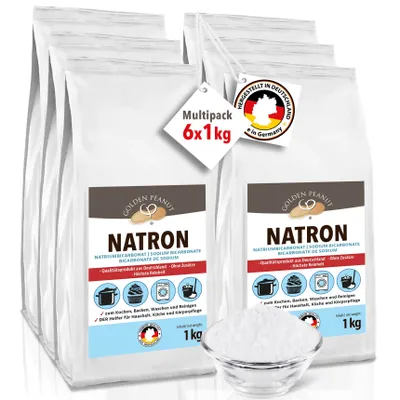 Produktbild von GOLDEN PEANUT Natron Pulver 6 x 1 kg Nachfüllpack Natriumhydrogencarbonat Backsoda Backpulver Wasch-Soda Lebensmittelqualität aus Deutschland