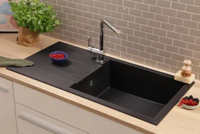 Produktbild von Küchenspüle Einbauspüle Spüle Granit Mineralite 100x50 Schwarz Respekta Houston