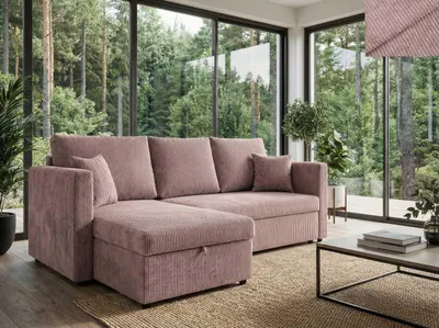 Obrázok produktu pre Rohová sedačka PISA Nordelo 146×220×90 cm univerzálna L/R, rozkladacia, spacie miesto 140×200, úložný priestor, poťah Apollo Cord 27 PINK