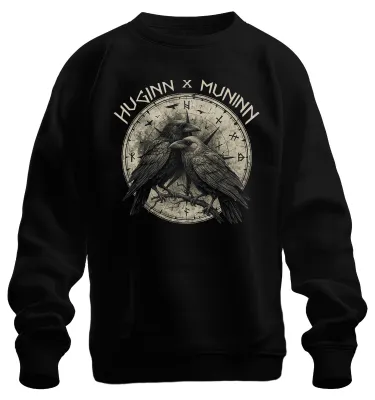 Obrázok produktu pre Huginn Muninn Viking Raven Odin Vegvisir Runes Gothic Nordic Uni mikina, čierna, XXL