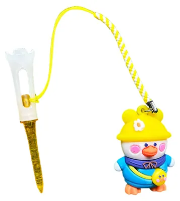 Produktbild von Golf-Teehalter mit Cartoon-Ente und Anti-Verlust-Seil aus transparentem PVC für gleichmäßige Abschläge – ein witziges Golf-Accessoire.