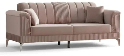 Zdjęcie produktu dla Nowoczesna sofa w kolorze różowym, elegancka, trzyosobowa sofa tapicerowana, sofa designerska