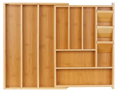 Produktbild von Relaxdays Besteckkasten, ausziehbar, 8–11 Fächer, HxBxT: 5,5 x 32–54 x 42 cm, Bambus & MDF, Schubladeneinsatz, natur