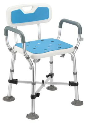 Immagine prodotto di Sedia da doccia regolabile in altezza con schienale e braccioli, portata massima 180 kg
