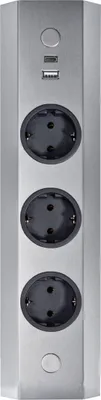 Produktbild von Energie-Ecksäule ST 3081/320 USB A+C in EDELSTAHL mit 3 Steckplätzen und USB A+C Ladestation / Mehrfachsteckdose / Ecksteckdose