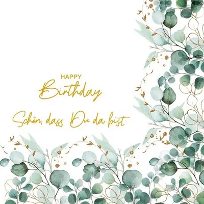 Produktbild von 20 Servietten Eucalyptus Frame Happy Birthday - Eukalyptus Bordüre Geburtstag 33x33cm