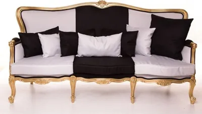 Produktbild von Casa Padrino Luxus Barock Sofa Schwarz / Weiß / Gold 210 cm - Sitzbank Möbel - Luxury Hotel Collection