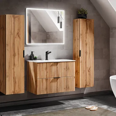 Produktbild von Badmöbel Komplett Set ADELAIDE-56 Wotaneiche Rillenoptik, B/H/T 180/200/46 cm