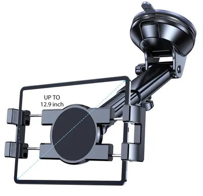 Image de Support pour tablette de voiture, compatible avec les tableaux de bord et les pare-brise, pour tablettes de 4,7 à 12,9 pouces, rotatif à 360°, couleur noire classique