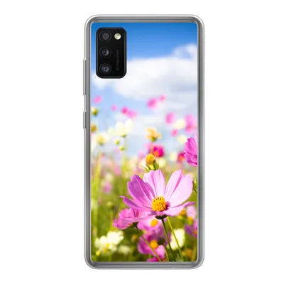 Produktbild von MuchoWow® Handyhülle Schutzhülle Hülle für Samsung Galaxy A41 Blumen - Wiese - Lila - Gras - Weiß - Wolken - Blau Silikon Softcase Handy Hülle - Mobiltelefon