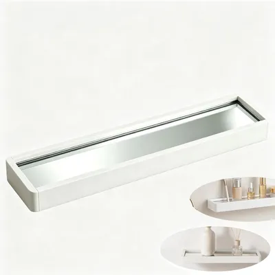 Zdjęcie produktu dla Półka ścienna do łazienki, odporna na pleśń, wymiary 40 × 11,5 × 4 cm, z szklaną półką do montażu na ścianie