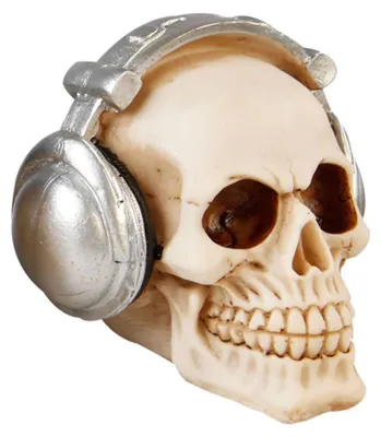 Produktbild von Sparschwein 4 Totenkopf-Motive Polyresin Spardose Biker DJ Cool Mütze