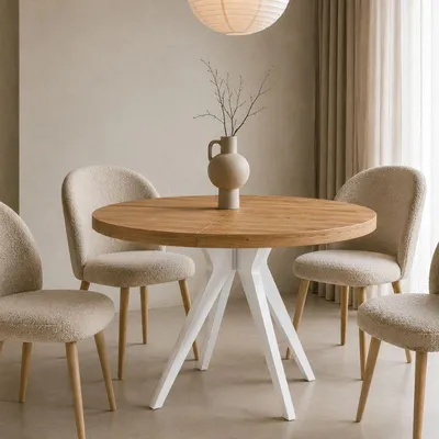 Produktbild von VENTO runder Tisch 90 cm, ausziehbar auf 190 cm, für Küche, Esszimmer, Wohnzimmer, Eiche Craft Golden/ Weiss
