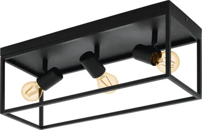 Produktbild von EGLO Deckenlampe Silentina, 3 flammige Deckenleuchte, Industrial aus Stahl, Wohnzimmerlampe in Schwarz, Küchenlampe, Flurlampe Decke mit E27 Fassung