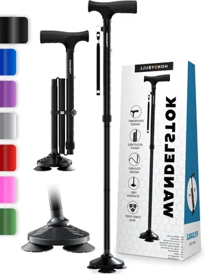 Obrázek produktu pro Hůl – Podpůrná tyč, chůdová hůl – Bezpečná chůze – Otočná základna – Nastavitelná výška 79–97 cm – Černá
