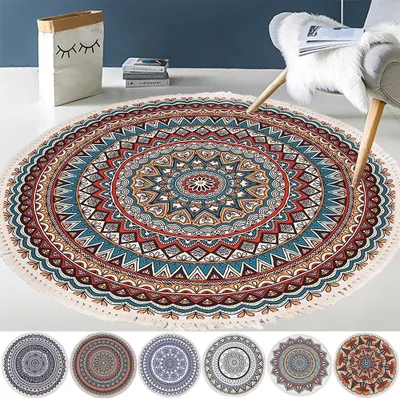 Produktbild von Waschbar Wohnzimmer Teppich Rund 120cm, Vintage Marokko Boho Teppich für Schlafzimmer Kinderzimmer