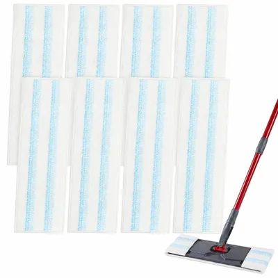 Obrázek produktu pro Mikrovláknové návleky na mop, 8 kusů, kompatibilní s plochými mopy, modré, určené k čištění