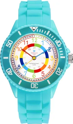 Produktbild von Alienwork Kids Lernuhr Kinderuhr Mädchen Uhrzeit lernen Türkis Silikon-Armband Mehrfarbig Kinder-Uhr Wasserdicht 5 ATM Zeit Lernen
