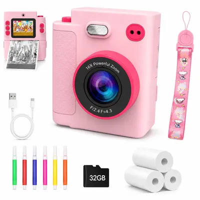Produktbild von Kinderkamera mit Drucker, Sofortbildkamera für Kinder mit Thermodruck, 32GB Speicherkarte, Digitalkamera für Mädchen & Jungen ab 3 Jahren